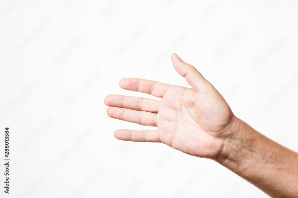 palm of a male hand opened isolated in a white background