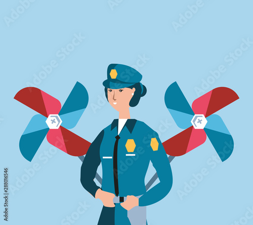 female police officer with wind toy labor day celebration