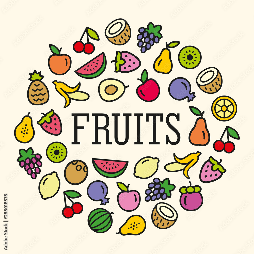 Fruits icons in a circular shape Fruits icons in a circular shape