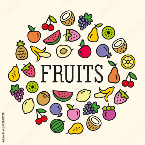 Fruits icons in a circular shape