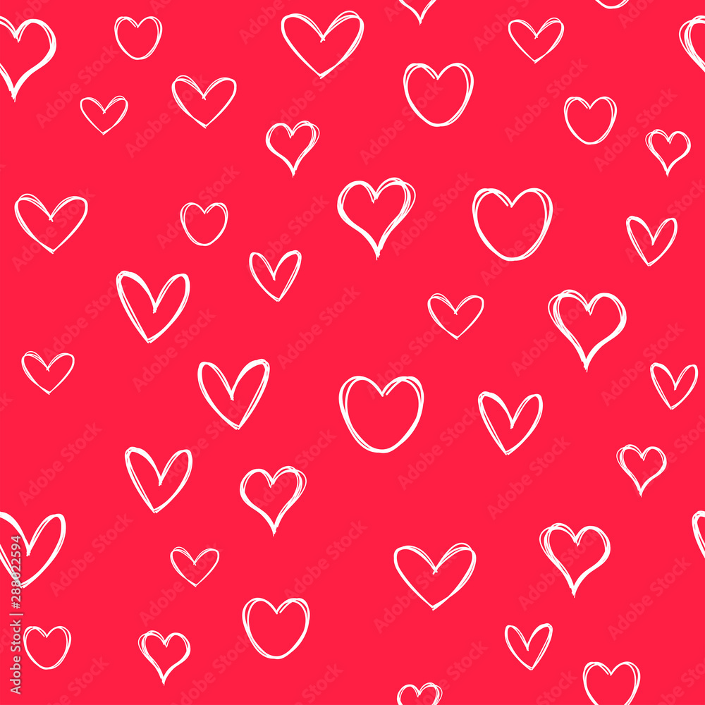 Heart doodles seamless pattern. Hand drawn hearts texture background.
