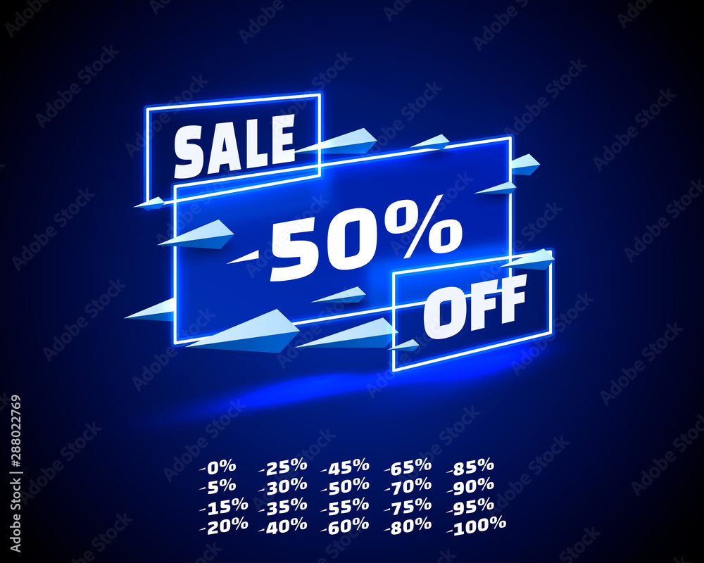 Neon banner sale off set collection, color blue. Neon banner sale off set collection, color blue.