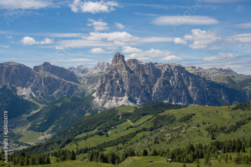 Sassongher with neighboring Mountains. Beautiful sunny Summer day in the Dolomites. Landscape of the Dolomites above Corvara © Rabanser