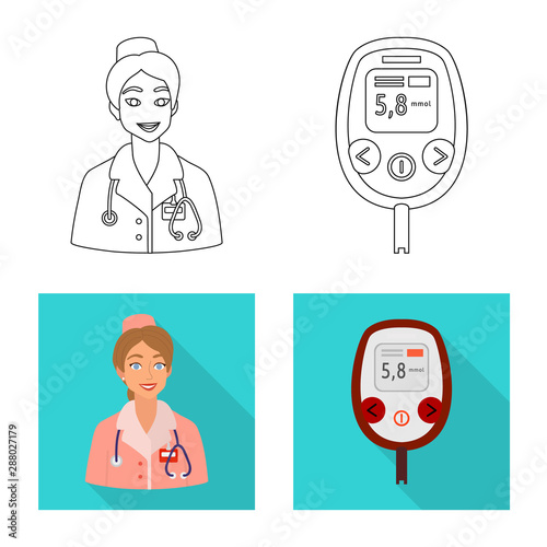 Vector design of diet and treatment sign. Collection of diet and medicine stock vector illustration.