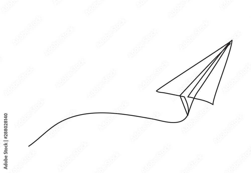 Paper plane drawing vector using continuous single one line art style isolated on white background. - obrazy, fototapety, plakaty 