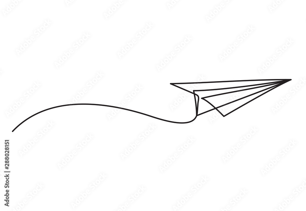 Paper plane drawing vector using continuous single one line art style isolated on white background. - obrazy, fototapety, plakaty 