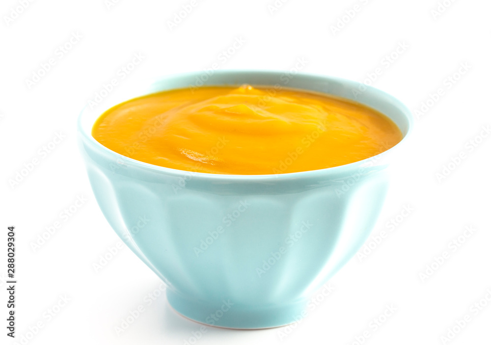 Φωτογραφία Bowl of Healthy Sweet Potato and Sage Soup Isolated on a White Background