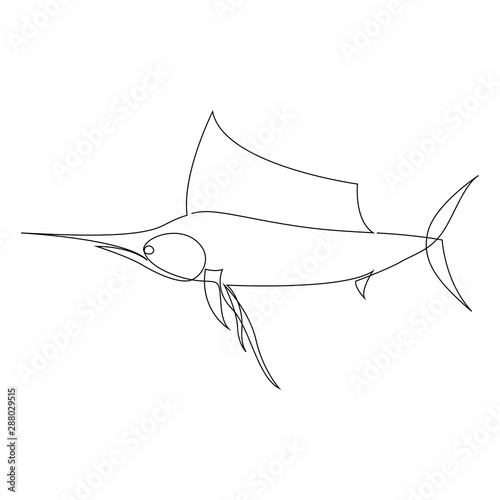 Sailfish illustration drawn by one line. Minimalist style vector illustration