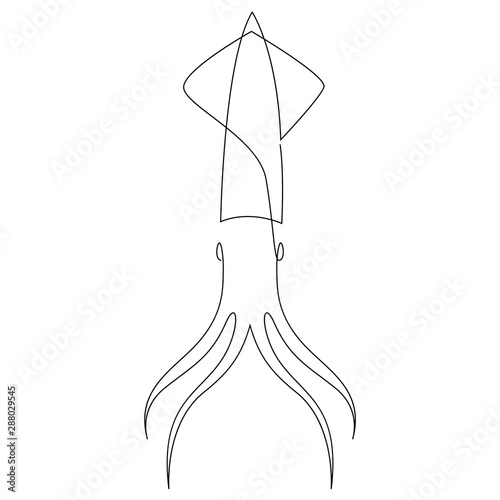 One continuous line drawing of squid for seafood logo identity. Sea cuttlefish mascot concept. Modern single line draw design vector illustration