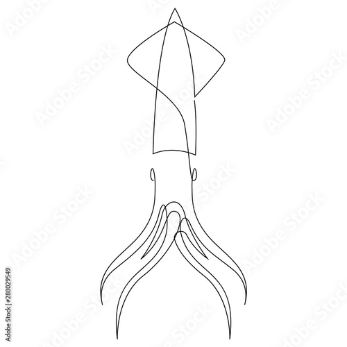 One continuous line drawing of squid for seafood logo identity. Sea cuttlefish mascot concept. Modern single line draw design vector illustration