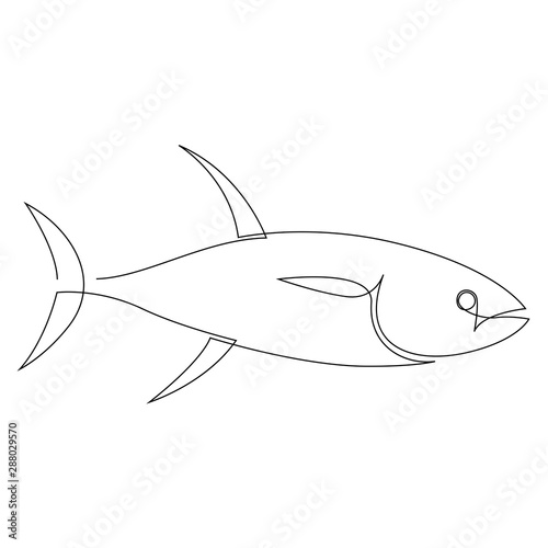 Tuna illustration drawn by one line. Minimalist style vector illustration