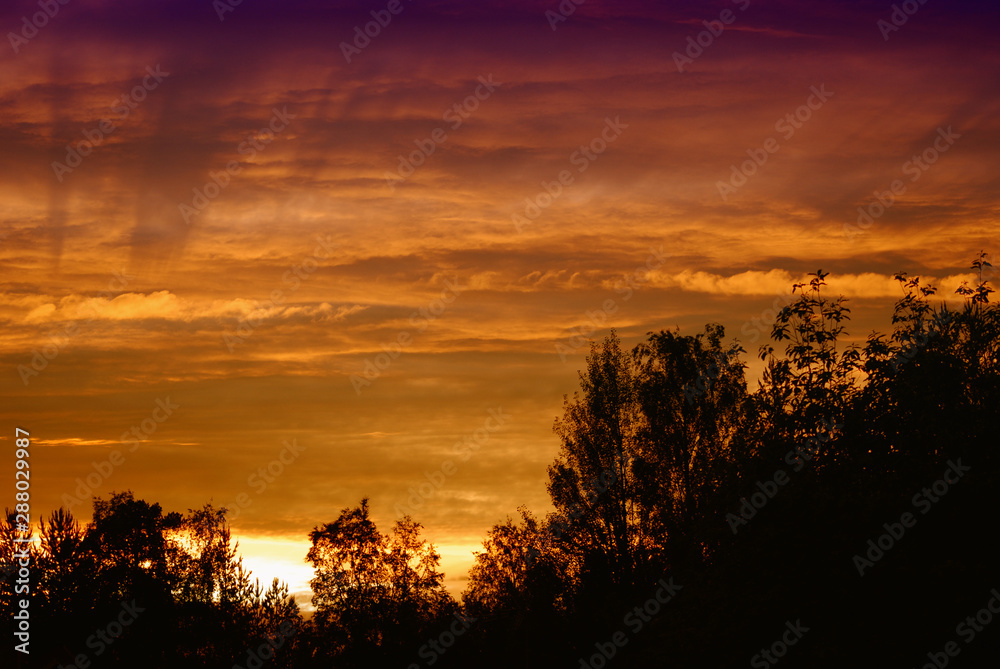 Beautiful colourful sunset in the north of Sweden. Älvsbyn city.