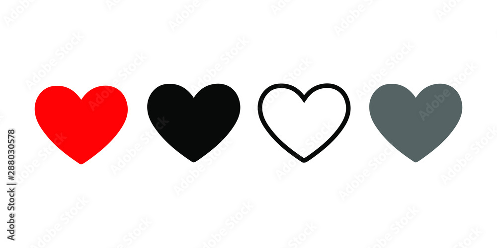 Like and Heart icon. Social nets like red heart web buttons isolated on white background. Live stream video, chat, likes.  Valentines Day. Vector illustration.
