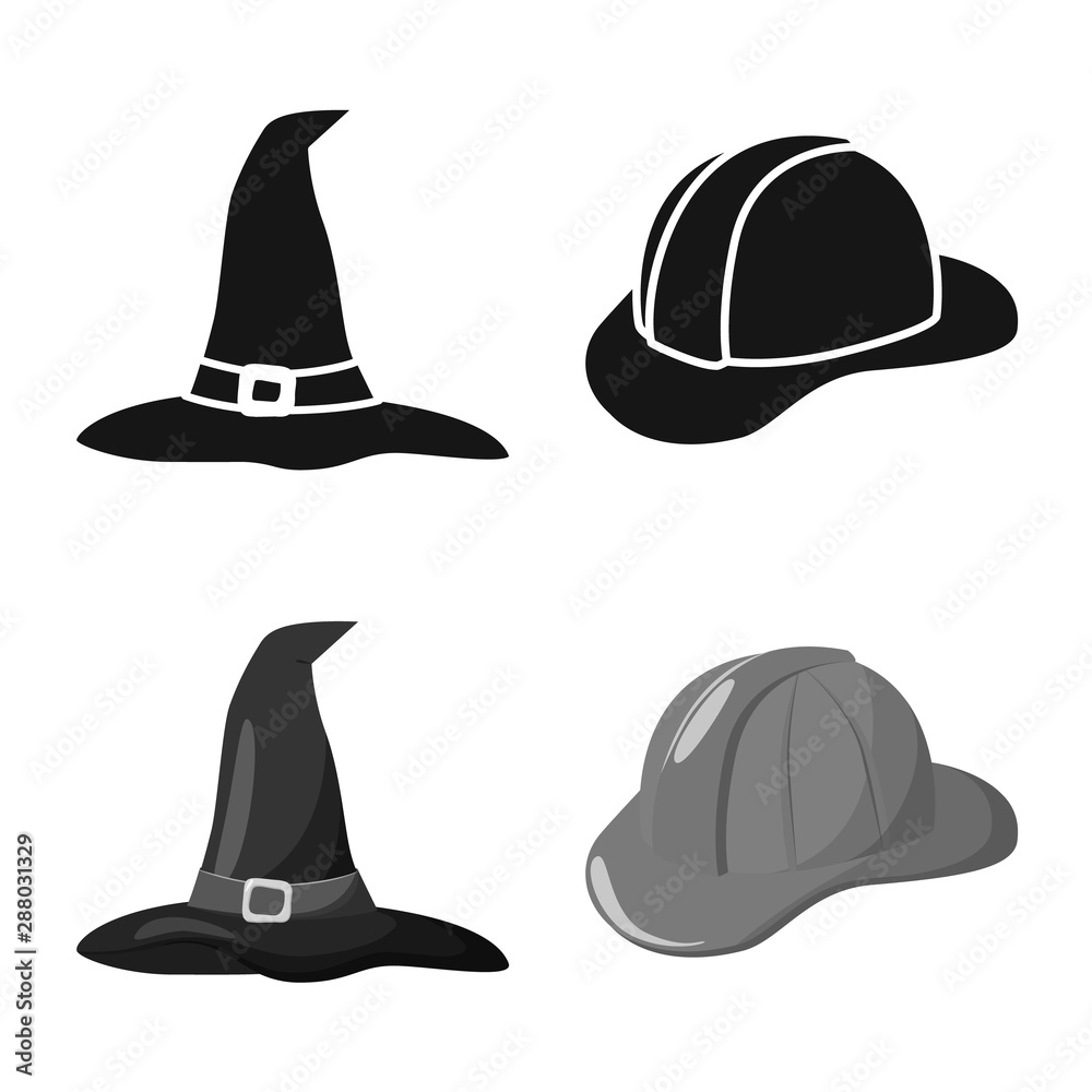 Vector illustration of clothing and cap icon. Collection of clothing and beret stock symbol for web. Vector illustration of clothing and cap icon. Collection of clothing and beret stock symbol for web.
