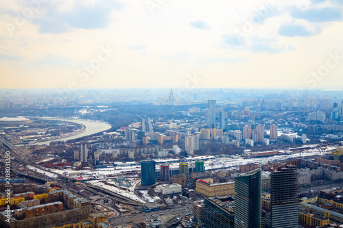 Aerial photography Moscow in early spring. Still some places snow. © milanchikov