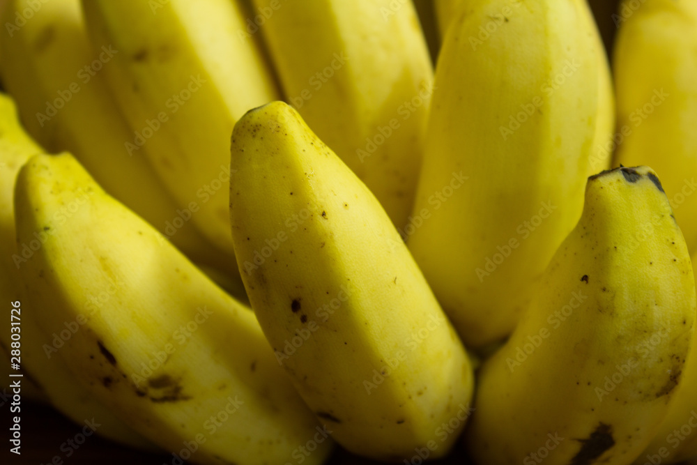 Close view of bananas in a bunch