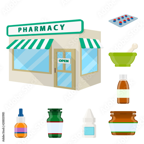 Vector design of pharmacy and pharmaceutical icon. Collection of pharmacy and health stock symbol for web.