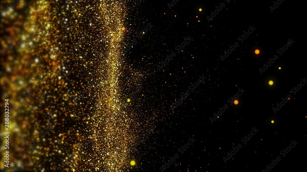 Fototapeta premium The golden dust spread like waves of water. A pile of golden sand near the left of the picture frame