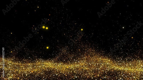 The golden dust spread like waves of water. A pile of golden sand near the bottom of the picture frame