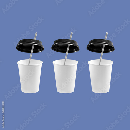 collage of contemporary art. concept disposable paper cups for drinks.