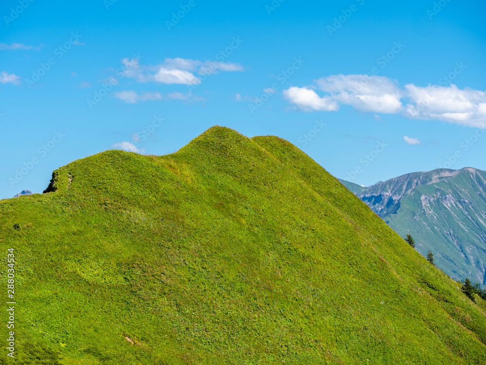 Obraz premium Panorama view on hill and mountain landscapes at Fellhorn , Germany.