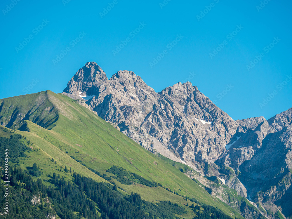 Panorama view on hill and mountain landscapes at Fellhorn , Germany. Panorama view on hill and mountain landscapes at Fellhorn , Germany.