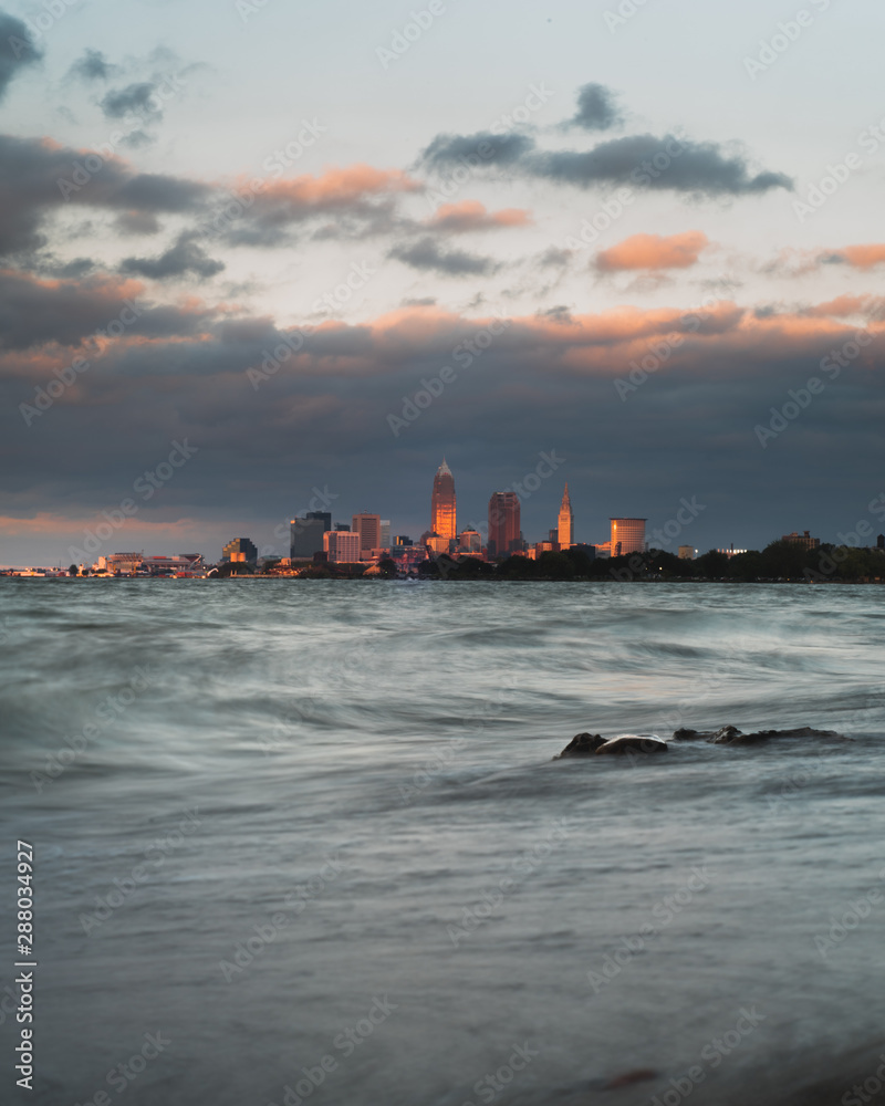Cleveland Skyline from the beach at sunset