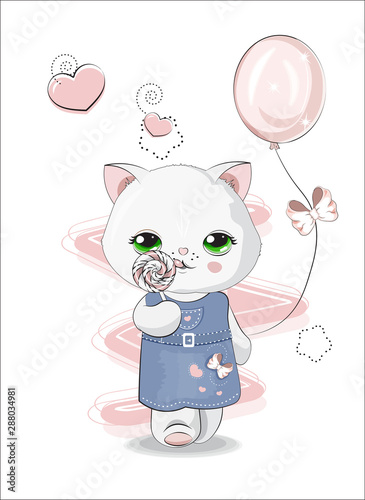 cat girl with balloon and lollipop