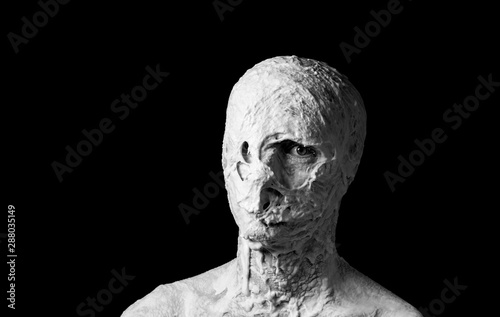 ugly shapeless face made of white mass terrible dramatic portrait of a guy © Serhii  Holdin