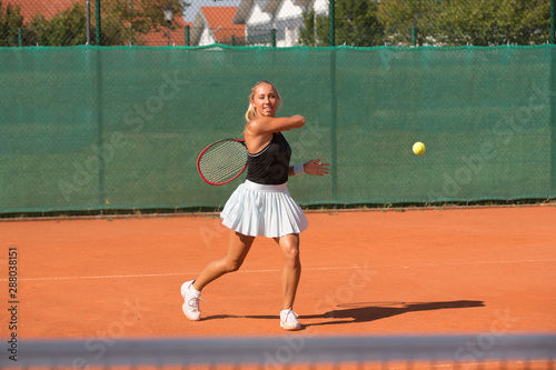 Tennis - woman hitting tennis ball © Tom Kuest