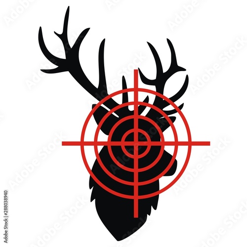 Target, deer, black silhouette, vector illustration. Dartboard, black icon on white background.