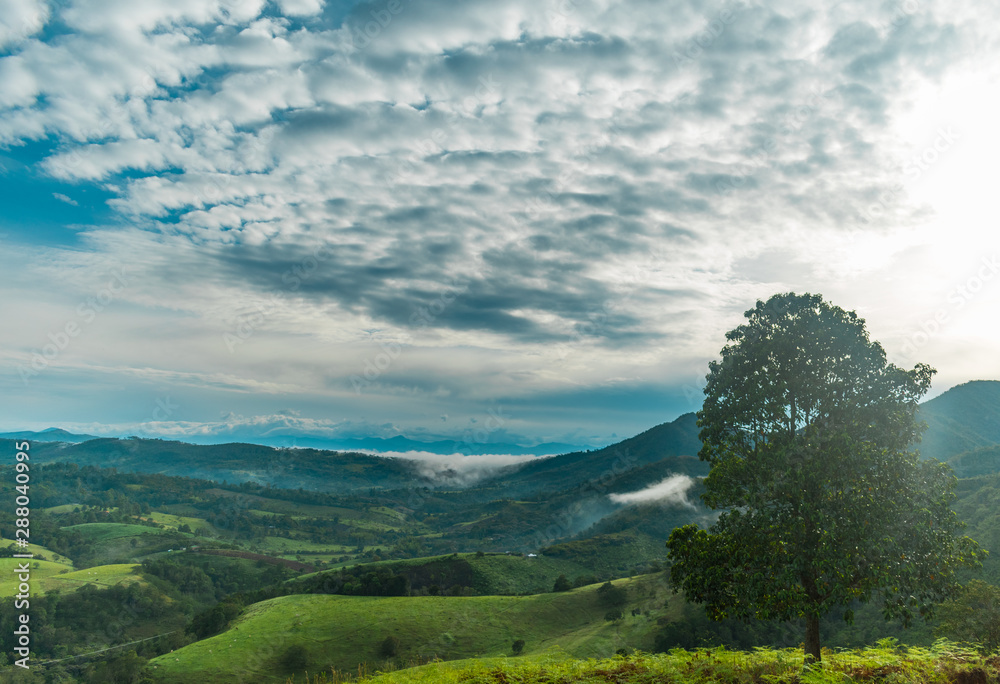 Fototapeta premium THE MOUNTAINOUS LANDSCAPE AT DAWN