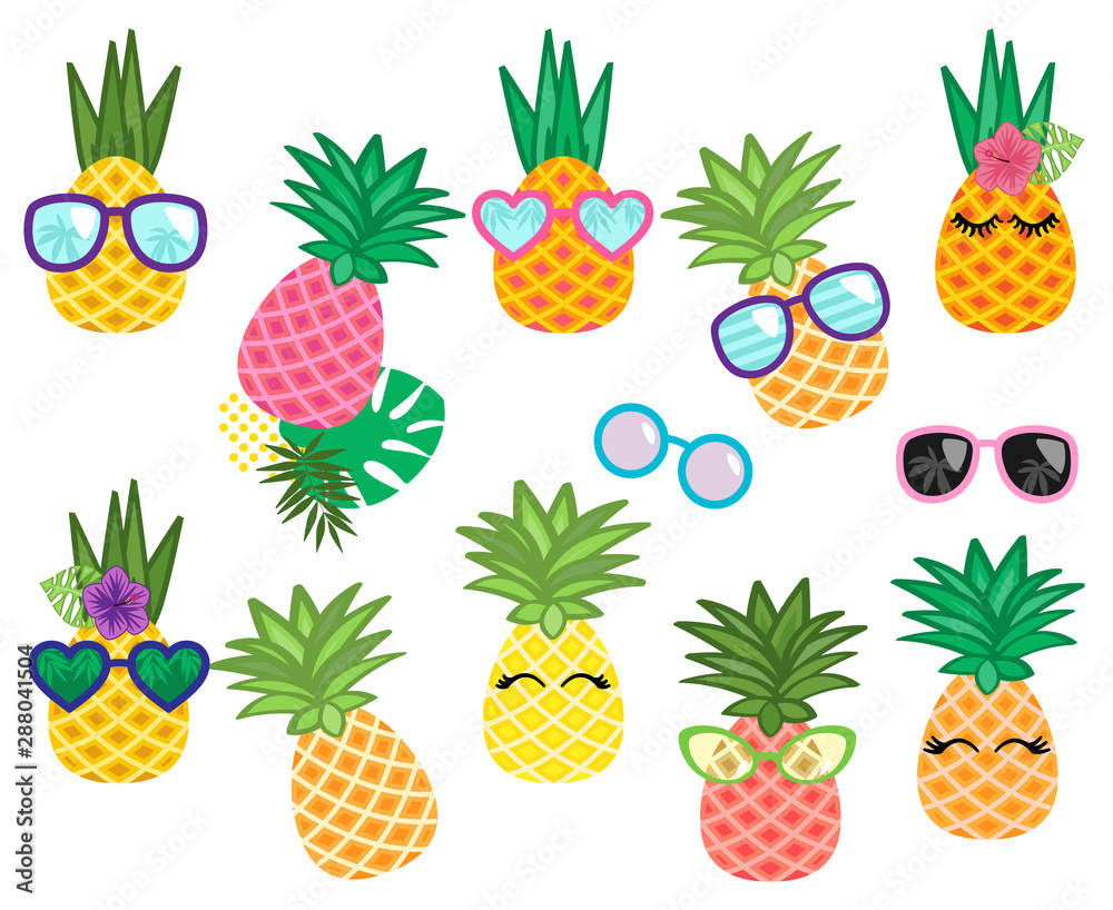 Vector Collection of Cute Kawaii Pineapples