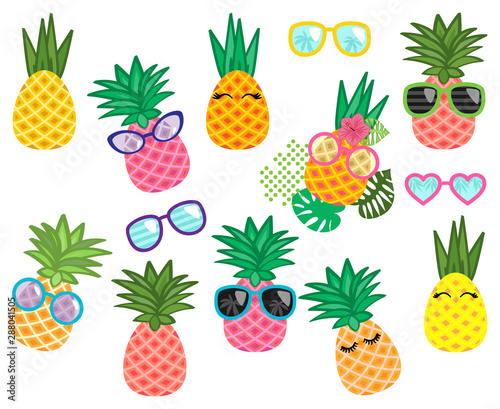 Vector Collection of Cute Kawaii Pineapples