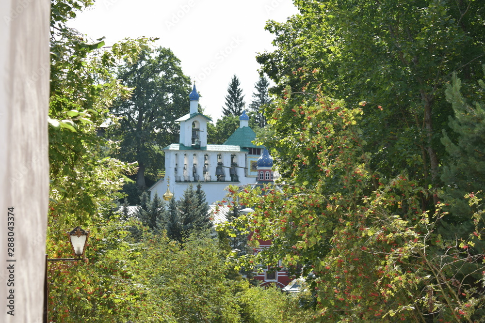 Obraz premium Church buildings away in trees