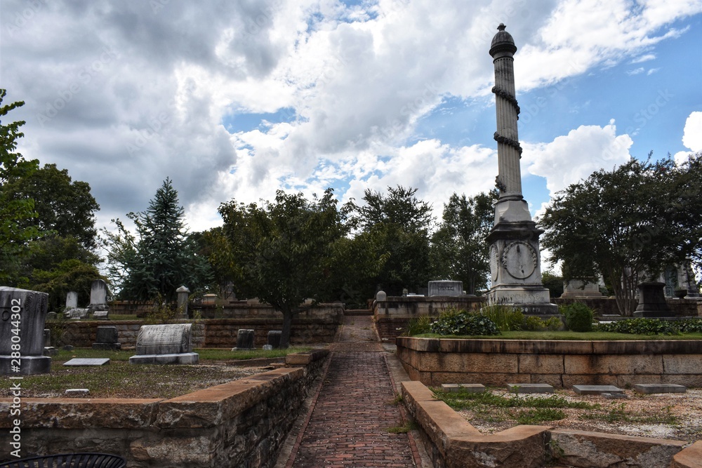 Brick lined walkway in old cemetery 