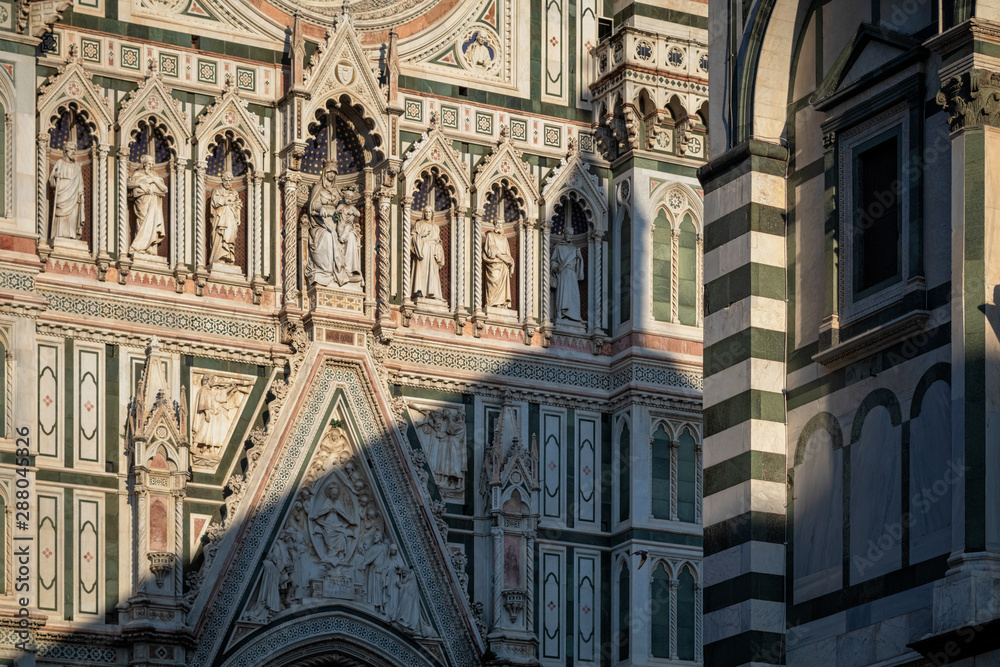 Detail view of beautiful facade The Dome (Santa Maria del Fiore), Florence, Italy
