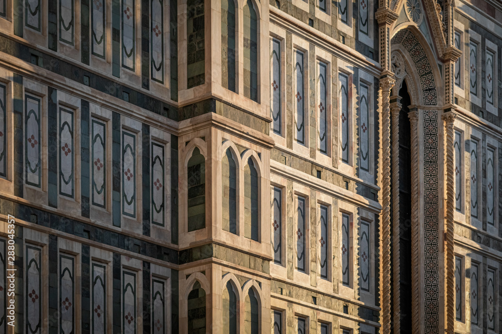 Detail view of beautiful facade The Dome (Santa Maria del Fiore), Florence, Italy