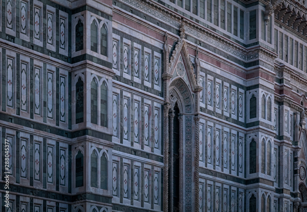 Detail view of beautiful facade The Dome (Santa Maria del Fiore), Florence, Italy
