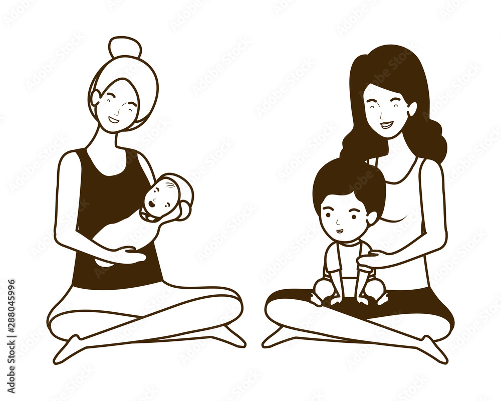 cute pregnancy mothers seated lifting little babies characters cute pregnancy mothers seated lifting little babies characters
