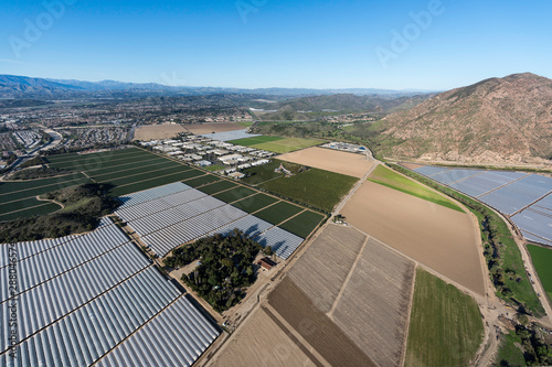 Aerial view of coastal farm...