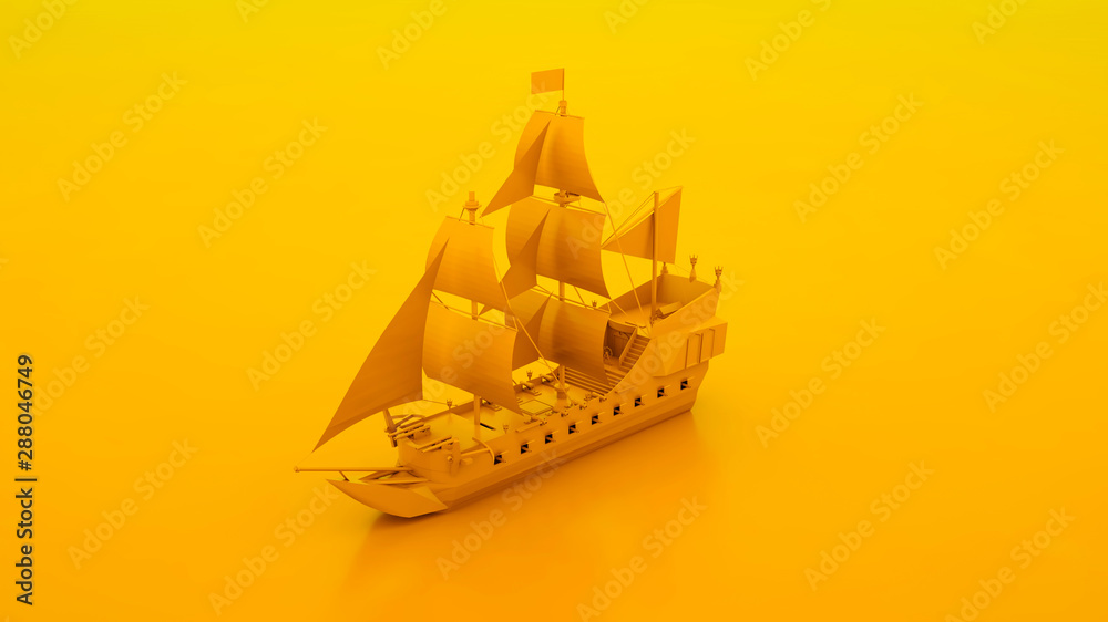 Old ship isolated. Minimal idea concept. 3d illustration