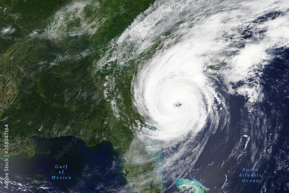 Obraz premium Hurricane Dorian lashes the Carolinas in August 2019 - Elements of this image furnished by NASA