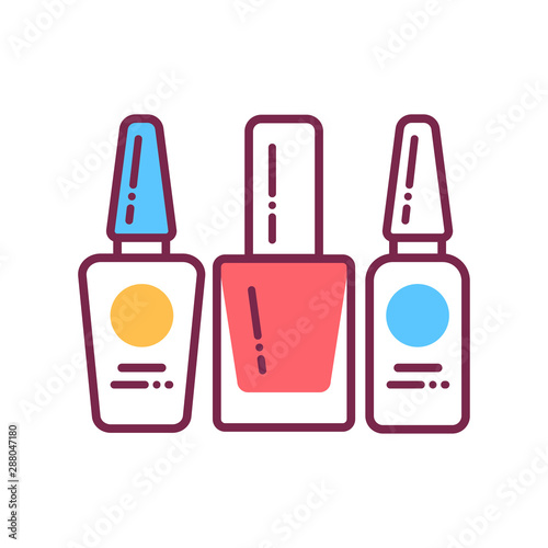 Nail polishes color line icon. Cosmetic product for manicure and pedicure. Nail service. Beauty industry. Pictogram for web page, promo.