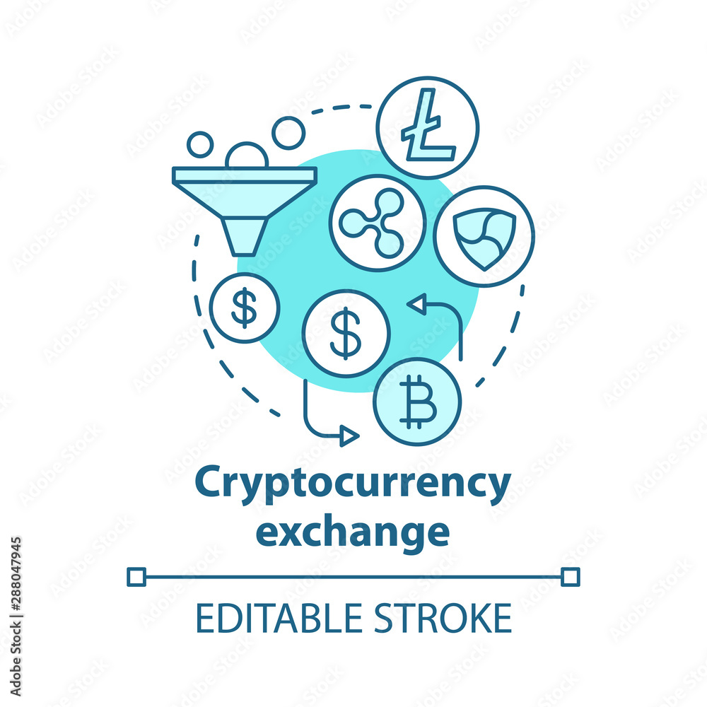 Fototapeta premium Cryptocurrency exchange blue concept icon. Trading digital currency for other assets idea thin line illustration. Online business. Stock market. Vector isolated outline drawing. Editable stroke