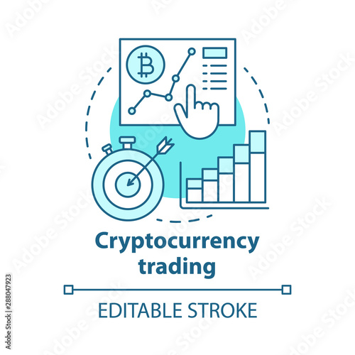 Cryptocurrency trading blue concept icon. Speculating on price movements idea thin line illustration. Bitcoins exchange. Stock market strategy. Vector isolated outline drawing. Editable stroke