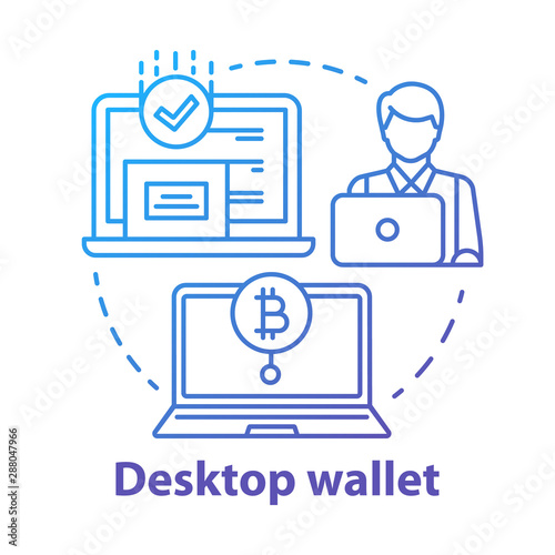 Desktop wallet blue concept icon. Money transfer idea thin line illustration. E wallet application on personal computer. Banking account digital app. Vector isolated outline drawing