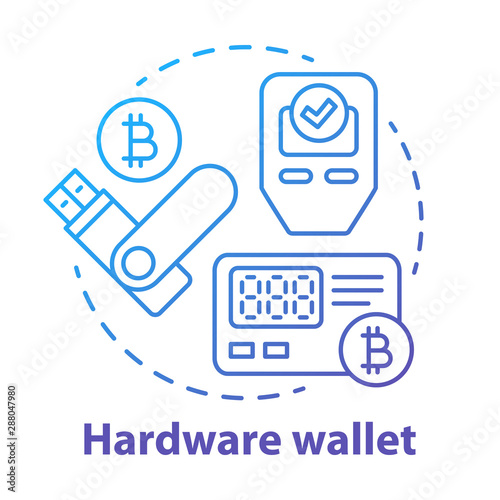 Hardware wallet blue concept icon. Storing private keys on usb device idea thin line illustration. Making online transaction. Bitcoin e wallet application . Vector isolated outline drawing