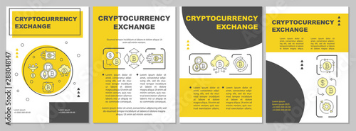 Cryptocurrency exchange and blockchain brochure template layout. Crypto mining and trading. Flyer, booklet, leaflet print modern design with icons. Vector page layouts for magazines, reports, posters
