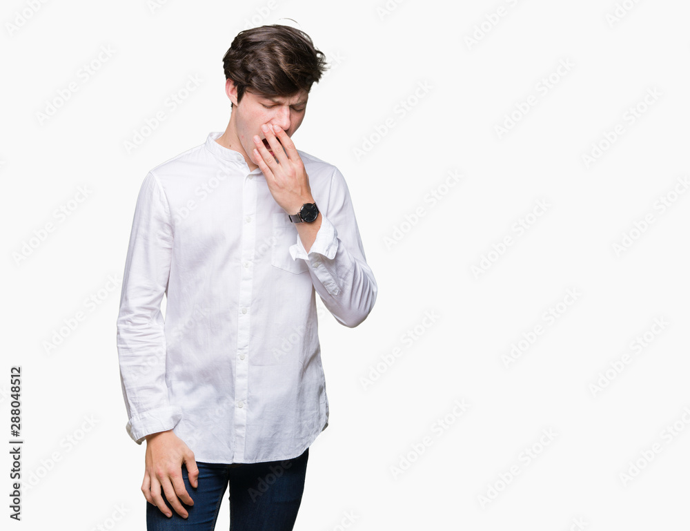 Young handsome business man over isolated background bored yawning tired covering mouth with hand. Restless and sleepiness. Young handsome business man over isolated background bored yawning tired covering mouth with hand. Restless and sleepiness.